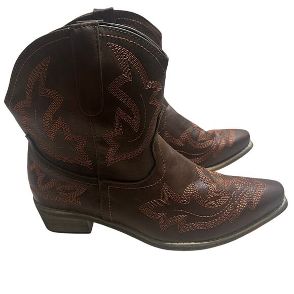 Western Boots Embroidered Size 43 Women's Size 11 Brown Cowboy Cowgirl NWOT - Picture 1 of 8